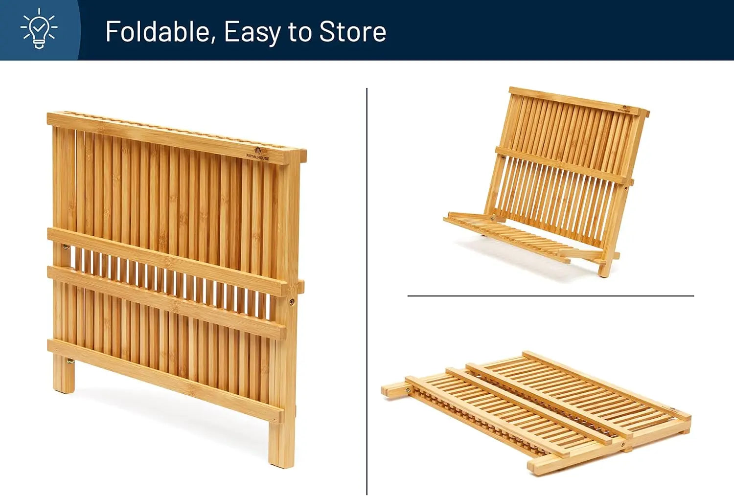 Bamboo Dish Rack Collapsible Foldable