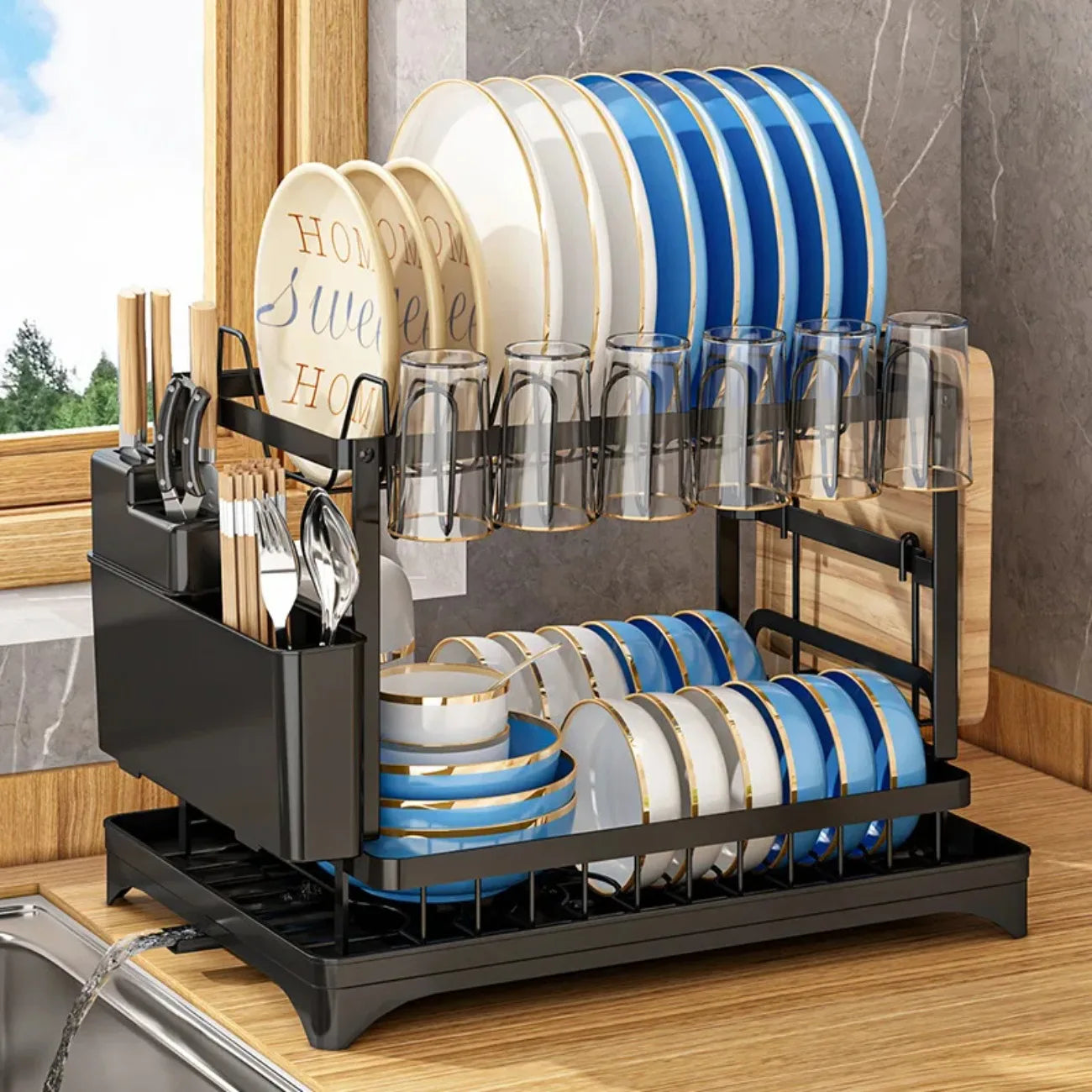2-Tier Rotating Dish Rack – 360° Swivel
