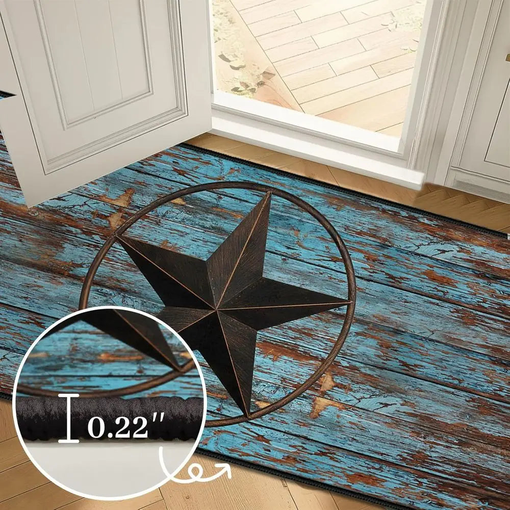 4x6 Rustic Barn Star Teal Washable