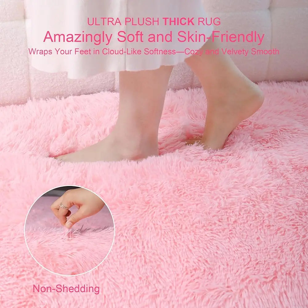 5x8 Plush Pink Fluffy Fuzzy Washable