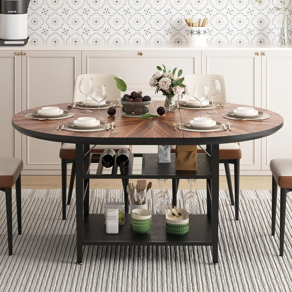 47.2"-63" Extendable Round Solid Wood & Metal