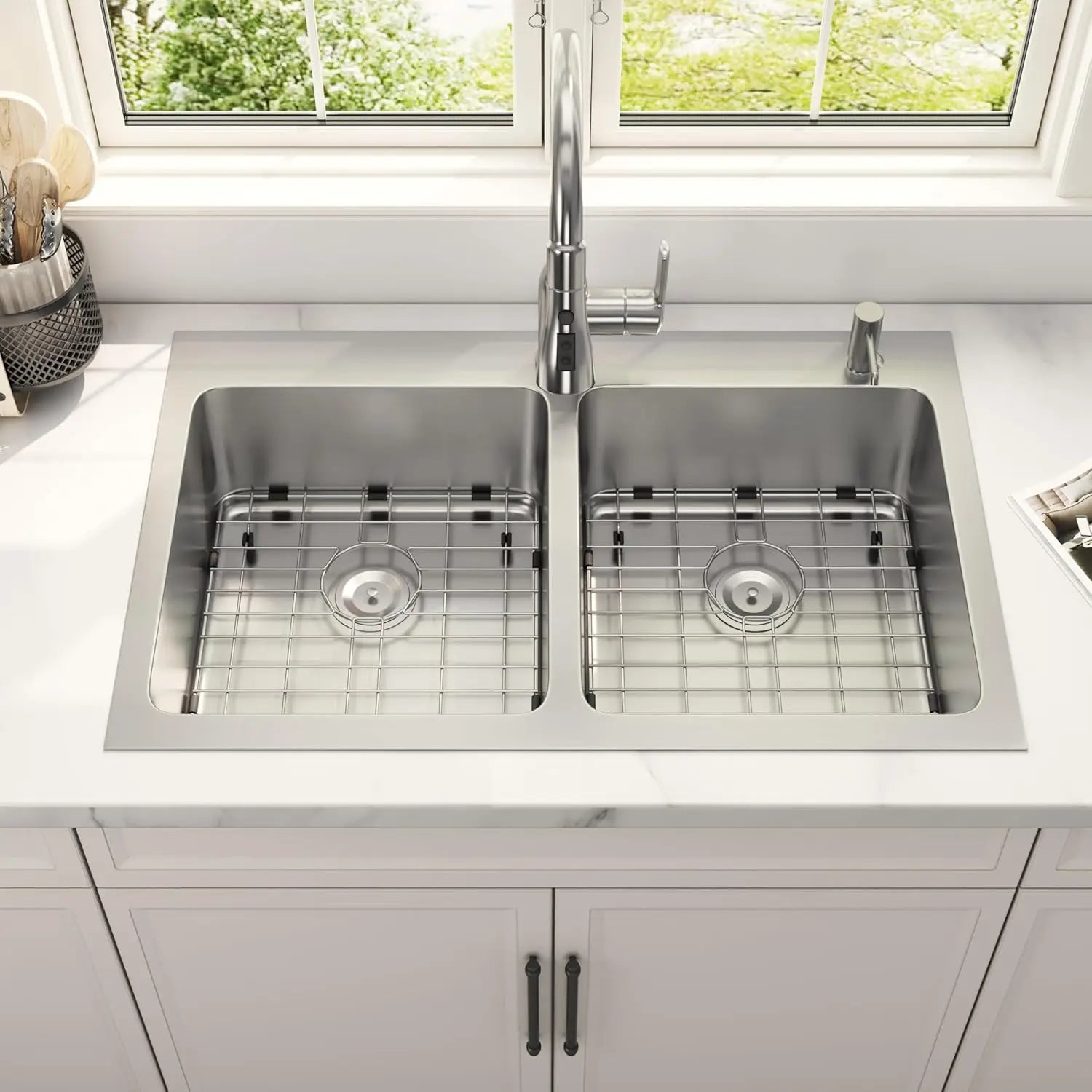 33x22 Drop-In Double Bowl Sink 16 Gauge Stainless