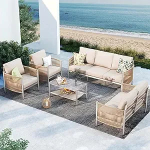 Aluminum Patio Set, HDPE Rope 5-Piece