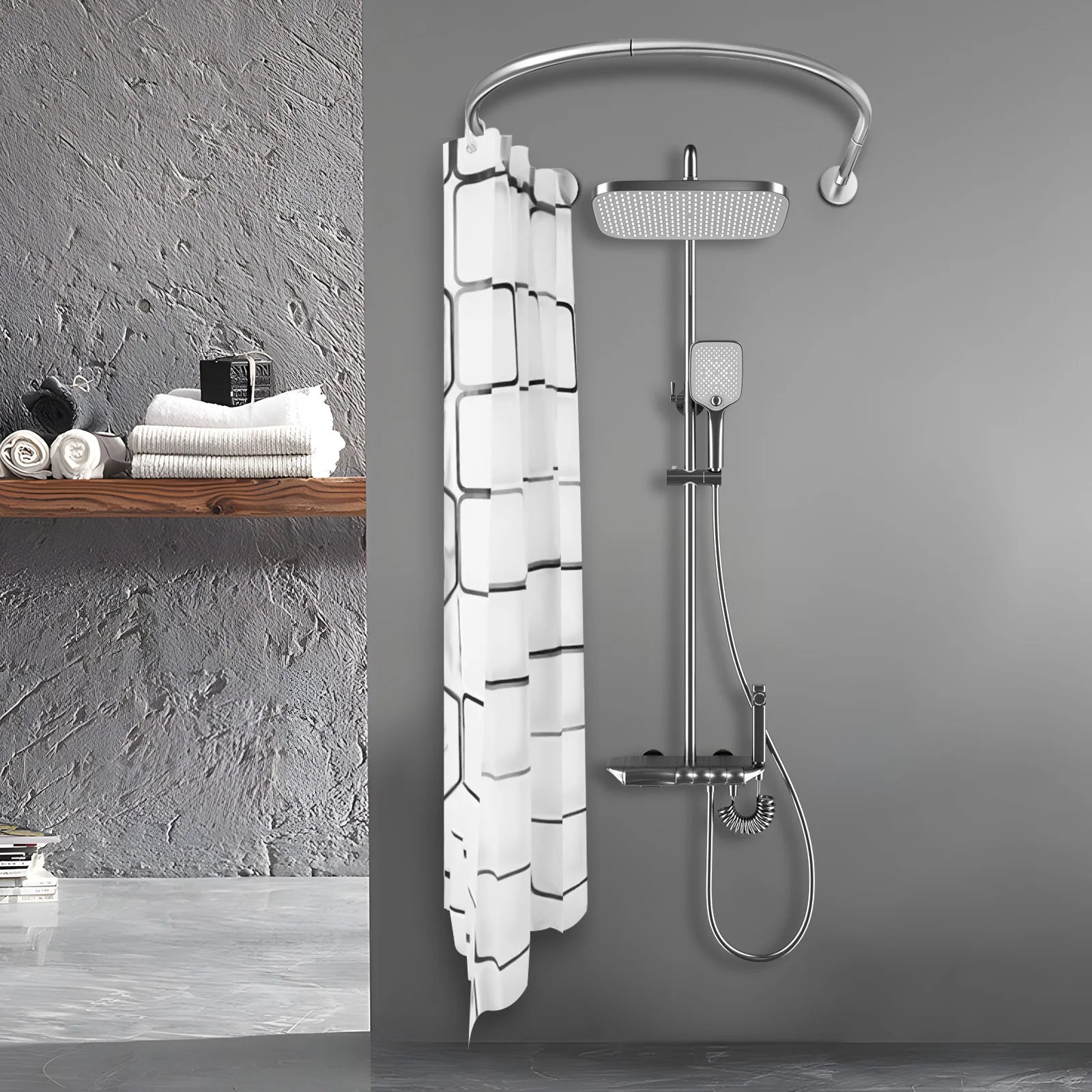 Shower Curtain Rod Set Extendable Curved