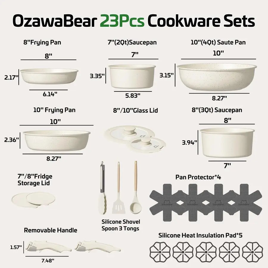 23 Pcs Pans Set Non-Stick, Ceramic Cookware