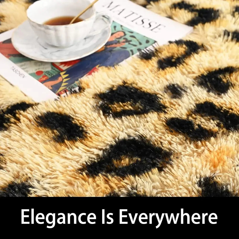 5x8 Khaki Fluffy Leopard Cheetah