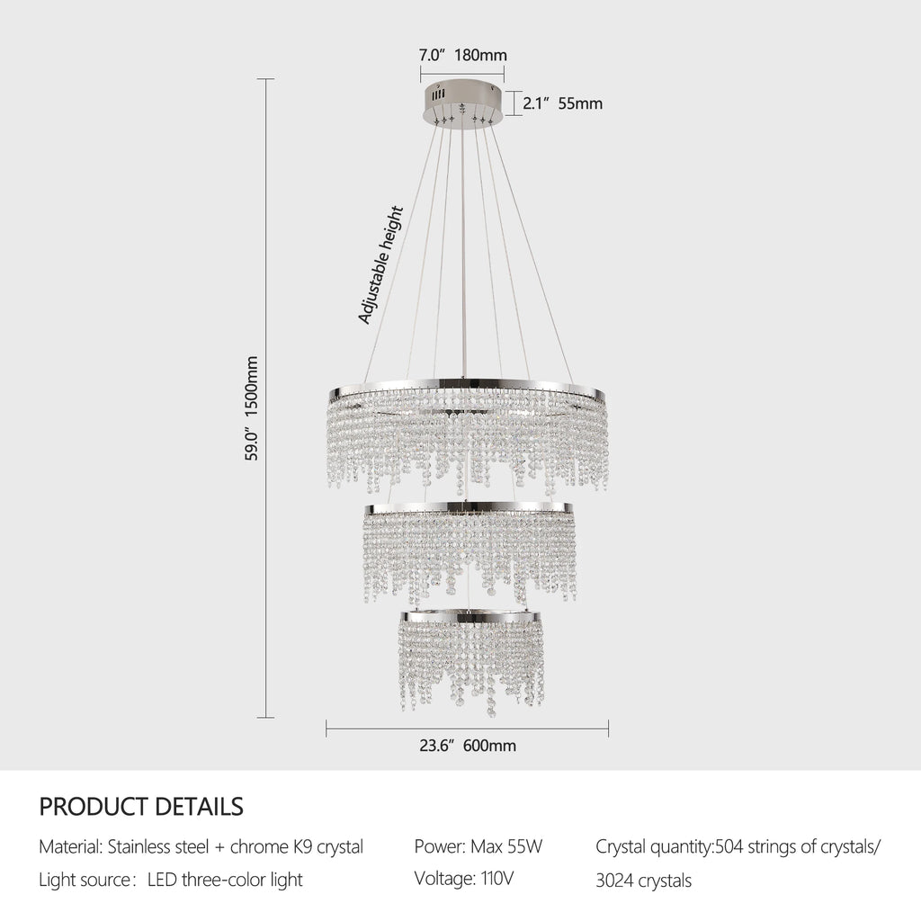 Luxury Round 23.6" Crystal Chandelier