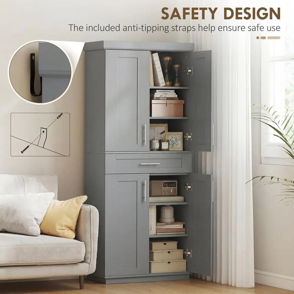 72"T Pantry Cabinet 4 Doors & 3 Adjustable Shelves
