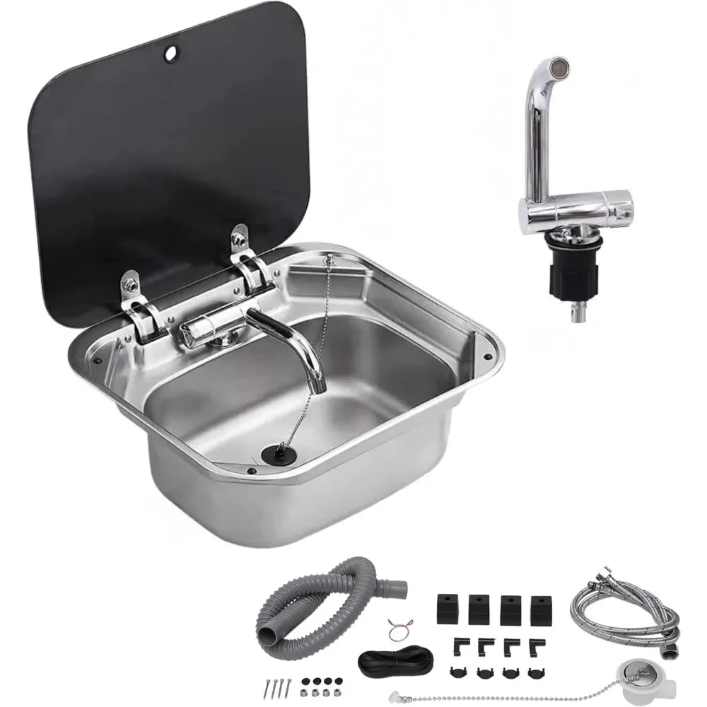 Undermount RV/Bar/Workstation with Folding Faucet & lid
