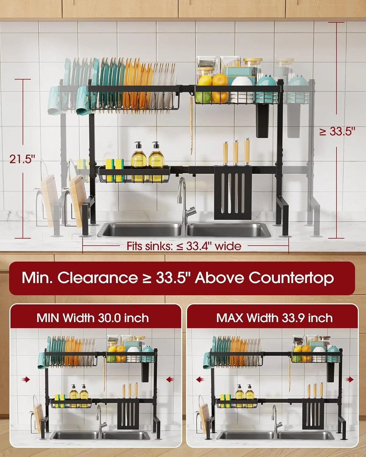 Adjustable 2-Tier Stainless Steel Dish Rack