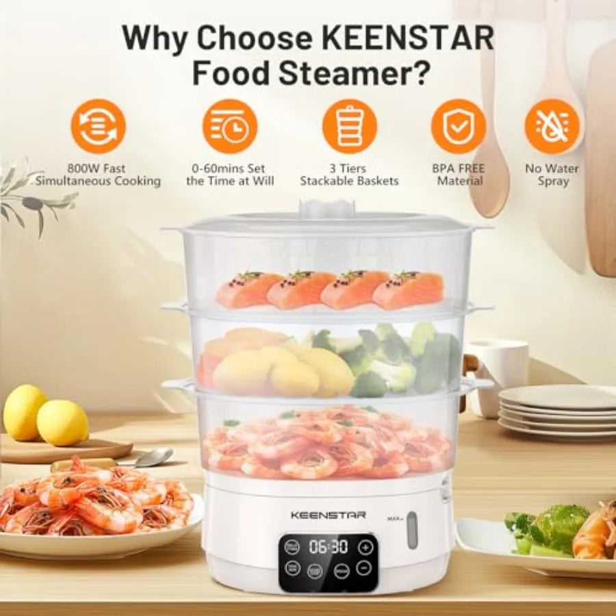 Electric Food Steamer 13.7QT 3-Tier BPA-Free