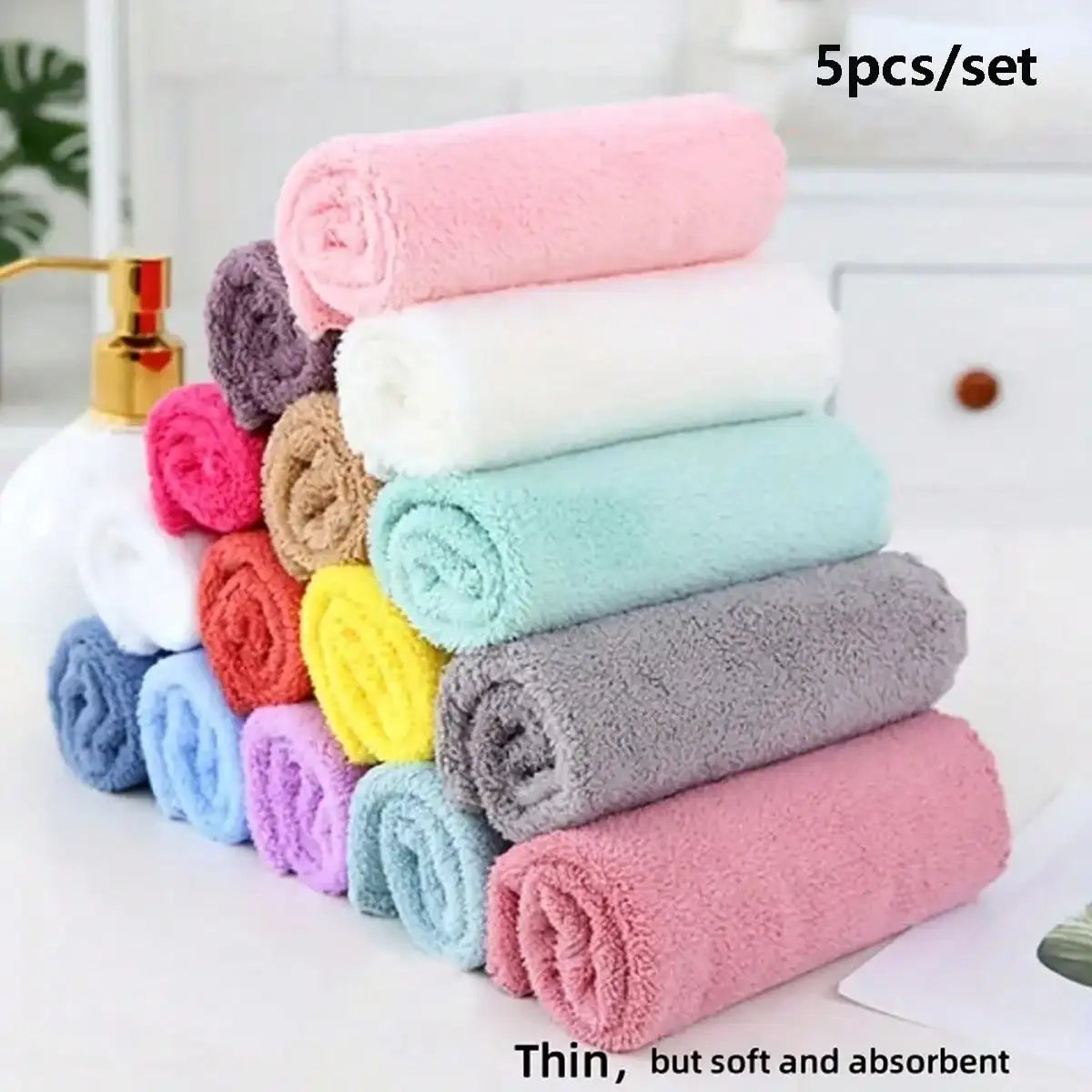 5pcs Fleece Washcloths Set, Soft & Absorbent