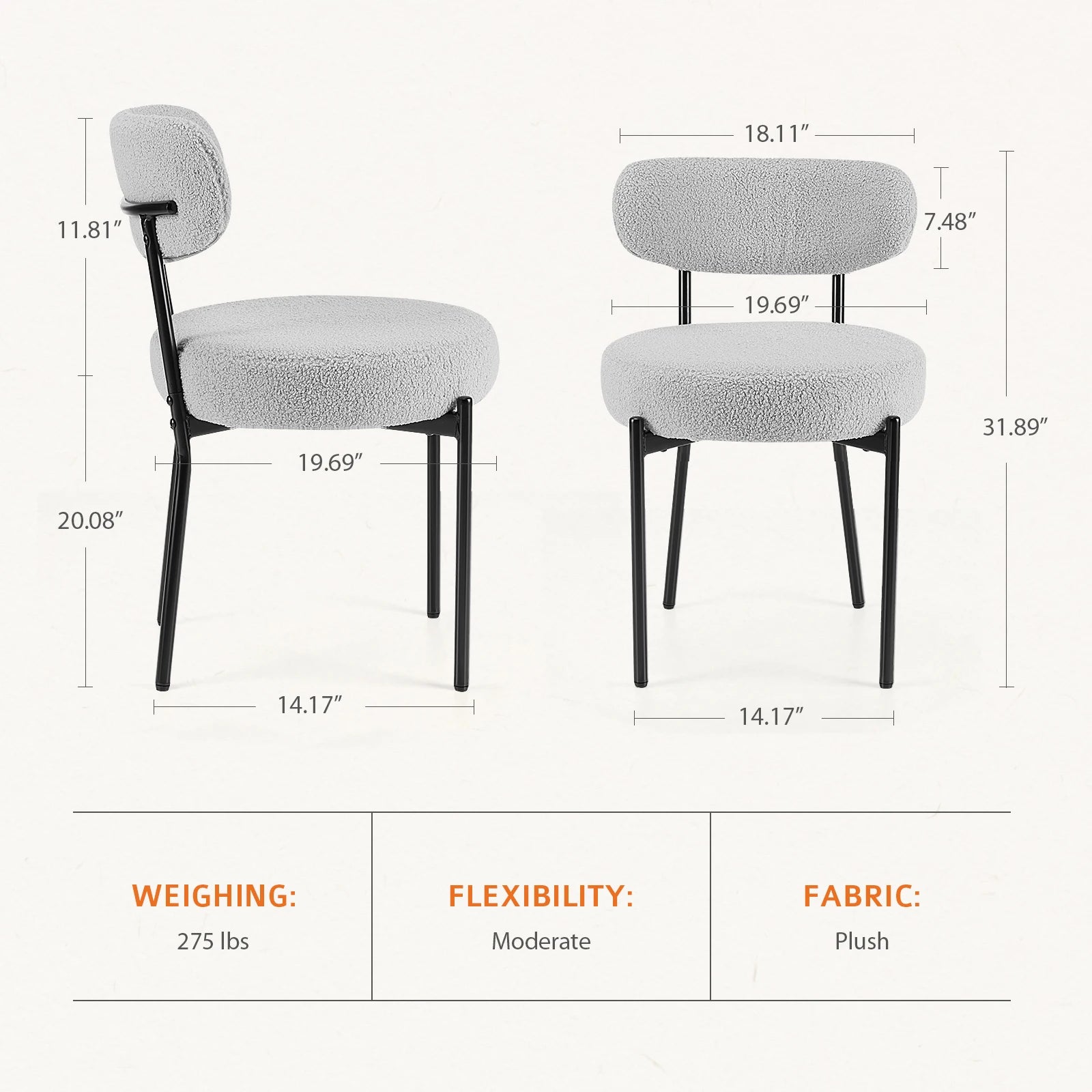 2, Mid Century Modern Round Upholstered