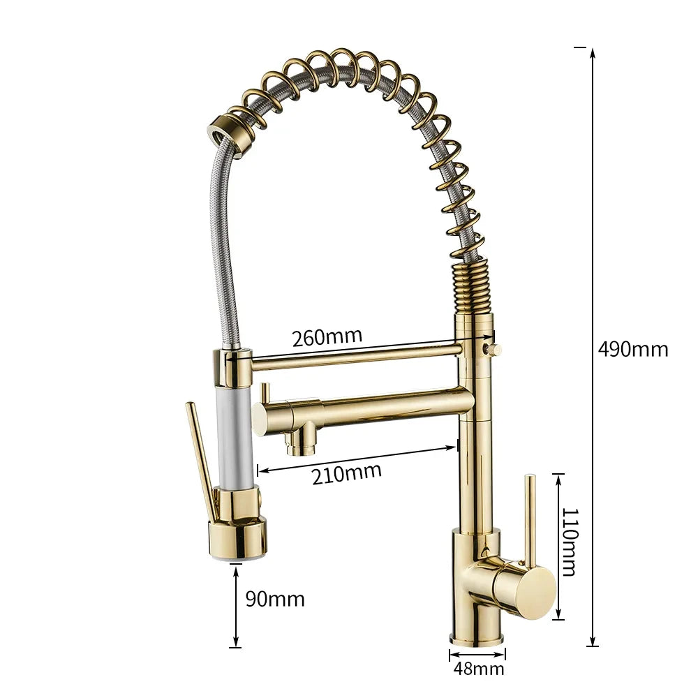Gold Single Pull Out Spring Spout Mixers