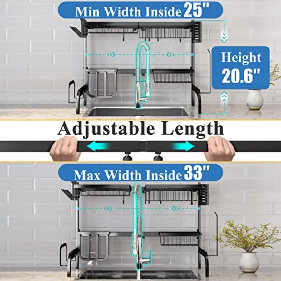 Over The Sink Dish Rack, Adjustable 25.5 to 33.5"