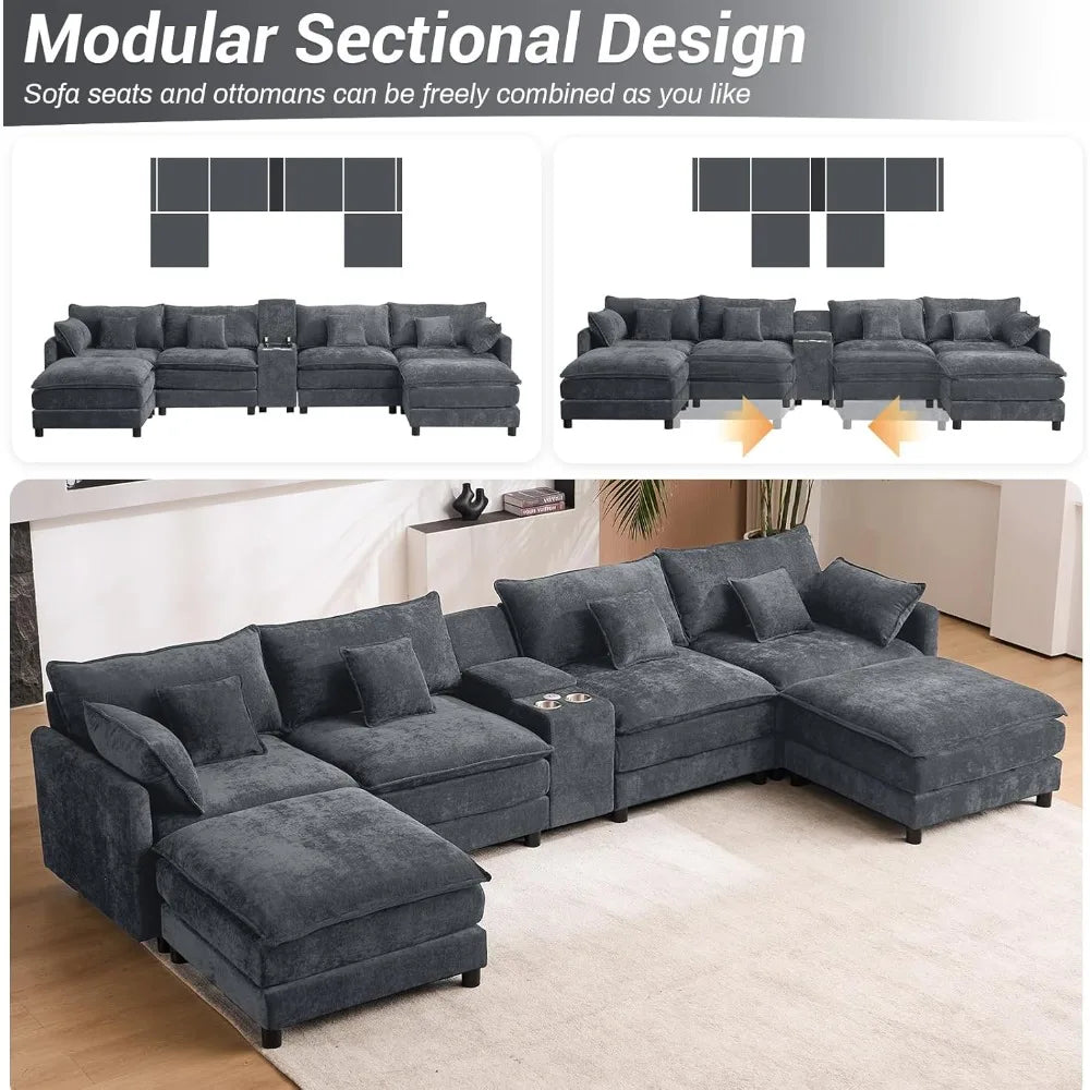 145" Oversized Modular Sectional U-Shaped