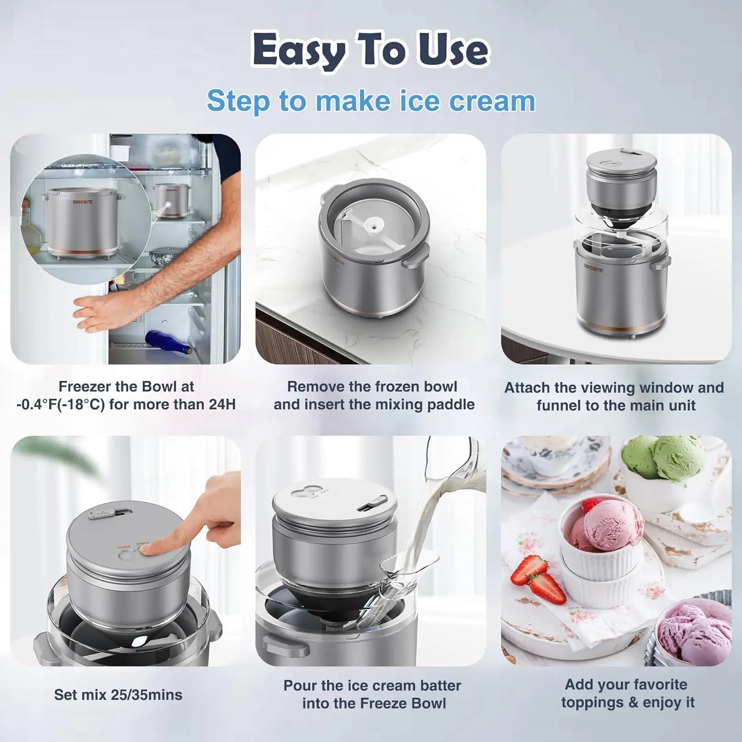 Electric Ice Cream Maker for Gelato/Milkshakes/Sorbet, 1.1 Quart