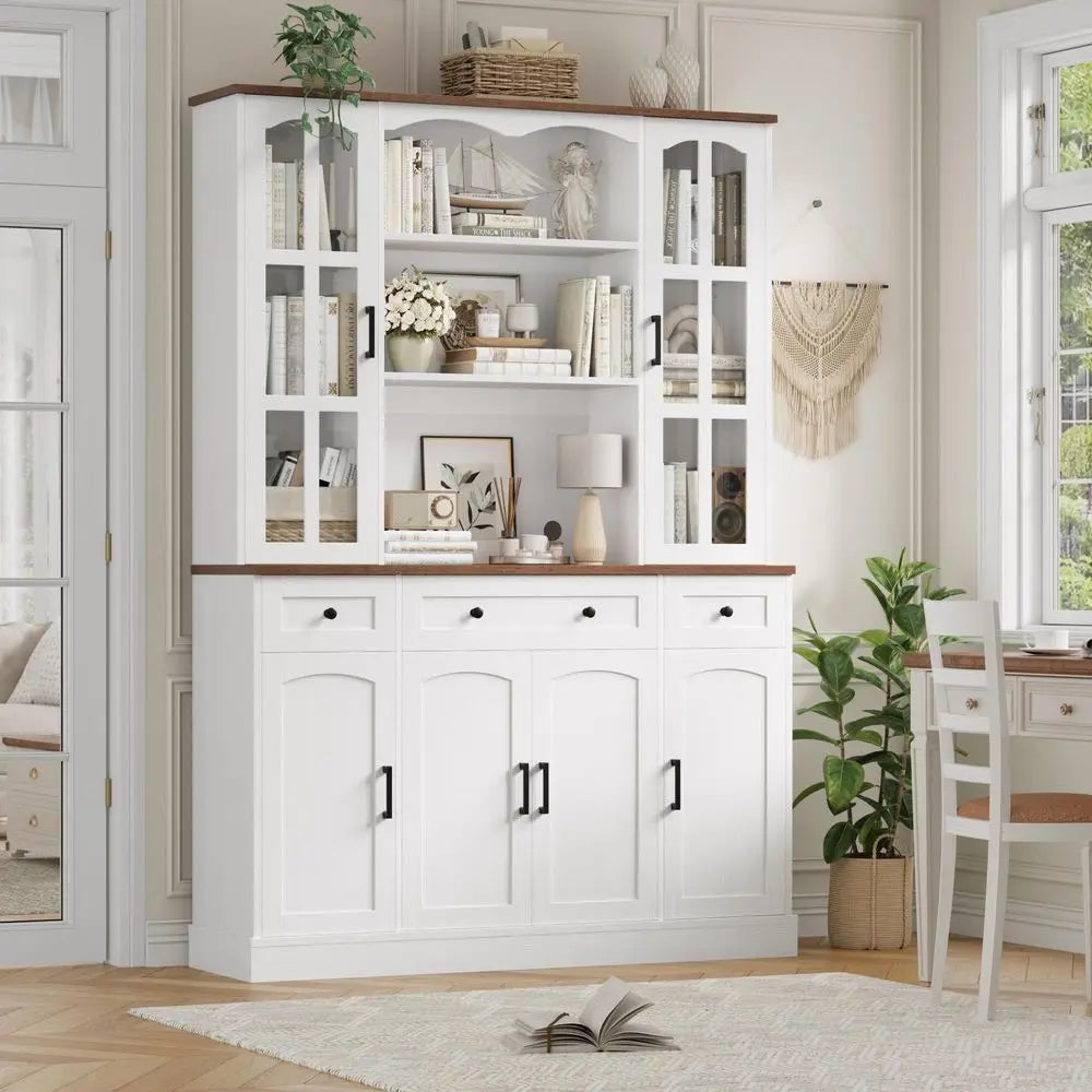 74.8 H Tall Pantry Cabinet, MW Stand, 3 Drawers, Large Hutch