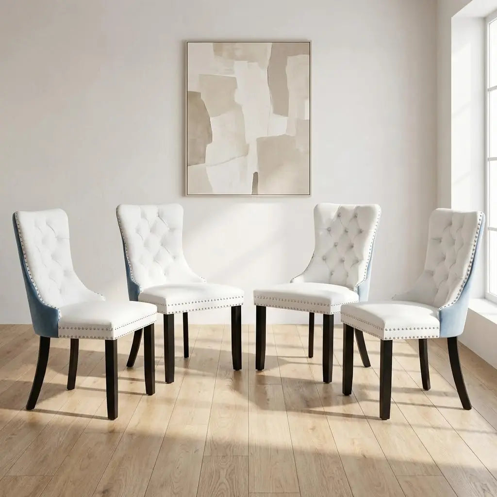4 Modern Tufted Upholstered Beige Velvet
