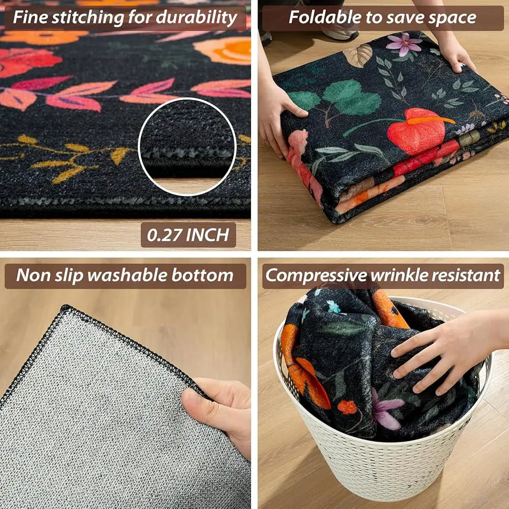 9x12 Washable Low Pile Vintage Floral