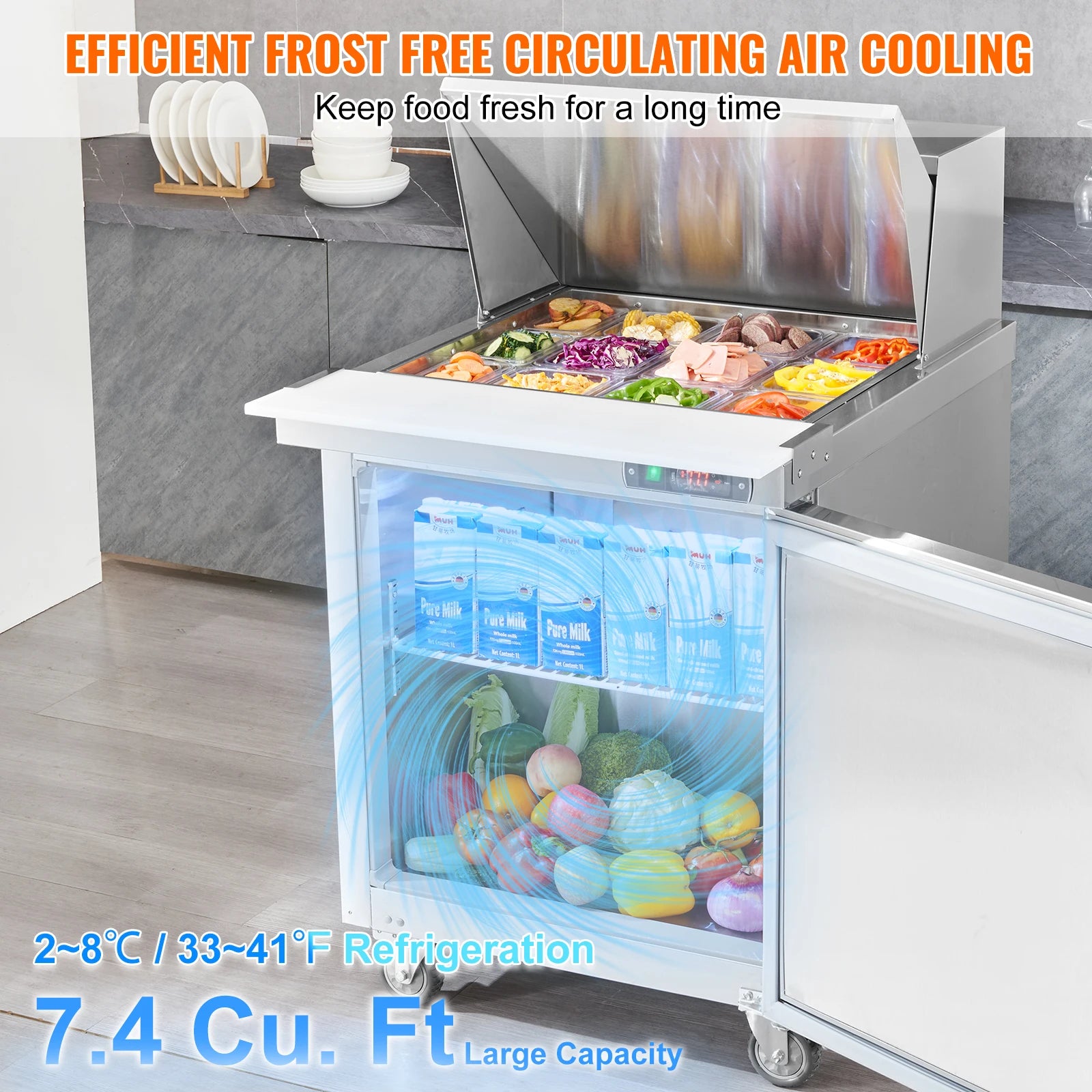 7.4 CF 28" Commercial Refrigerator Sandwich/Salad Prep Table