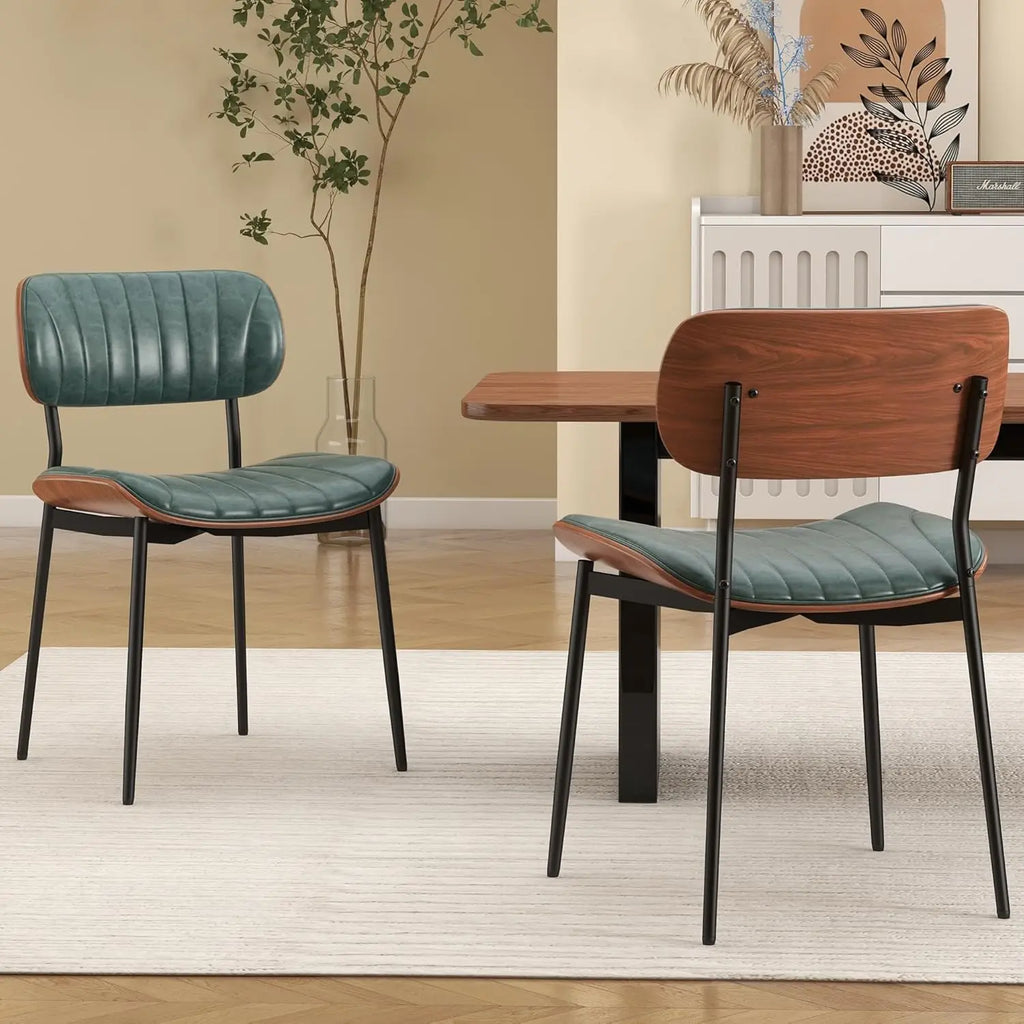 2 Mid Century Modern Upholstered Faux Leather