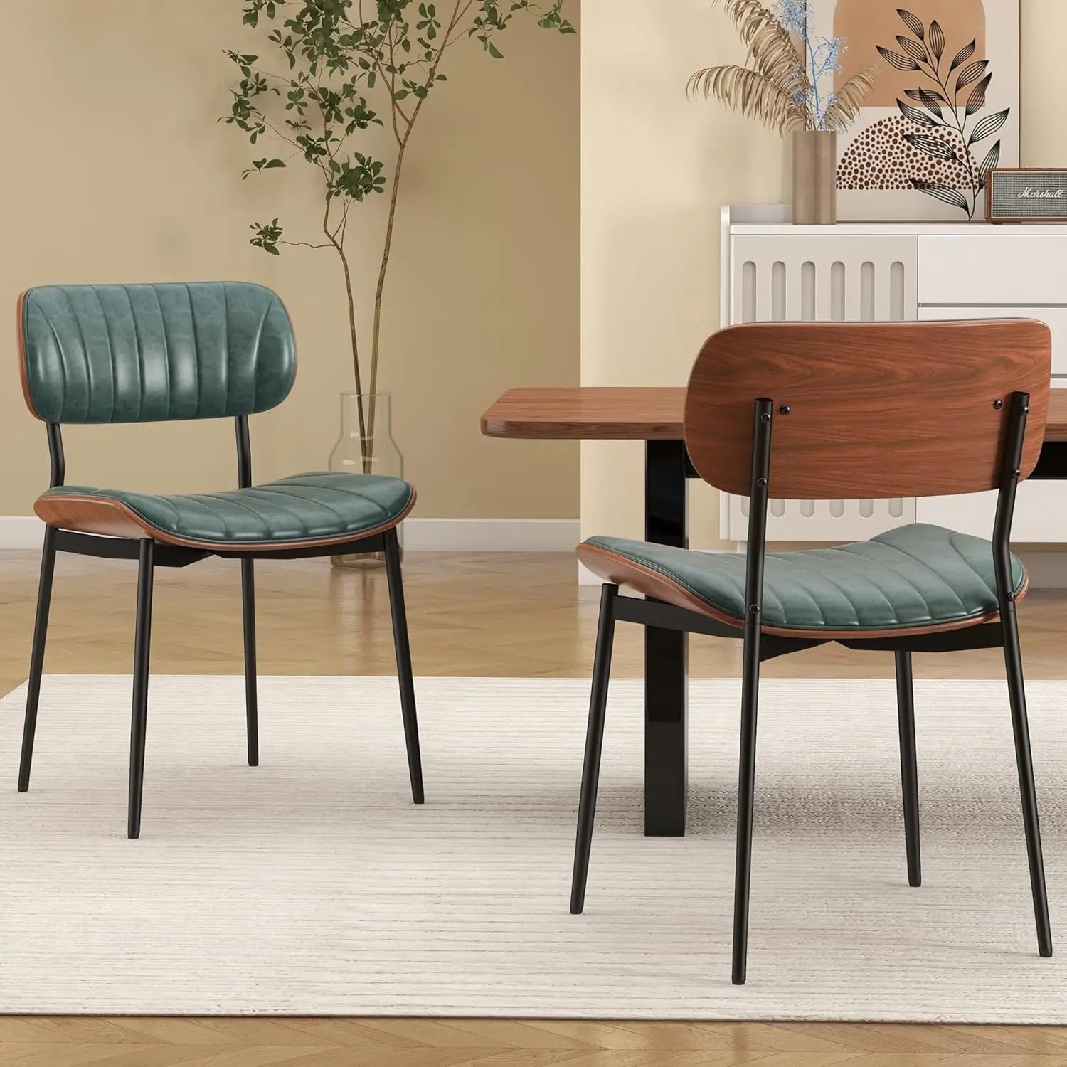 2 Mid Century Modern Upholstered Faux Leather